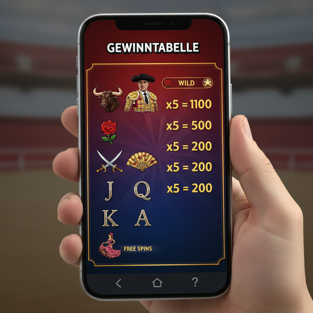 El Torero - Gewinntabelle auf dem Mobilgerät